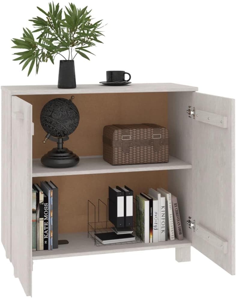 White Wooden Sideboard with 2 Doors, 33.5"x13.8"x31.5" Solid Pine Wood Storage Cabinet, Hamar Accent Buffet Credenza for Living Room, Dining Room and Hallway