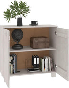 White Wooden Sideboard with 2 Doors, 33.5"x13.8"x31.5" Solid Pine Wood Storage Cabinet, Hamar Accent Buffet Credenza for Living Room, Dining Room and Hallway