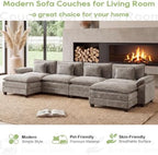 Oprisen 154" Modular Sectional Sofa, Comfy Deep Cloud Couch with Ottoman | U-Shaped Couches for Living Room, Modular Couch, Deep and Wide Seat, Chenille Sofa Sleeper with Throw Pillows, Light Grey