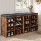 Shoe Rack Bench, Shoe Storage Bench with Cushion, Shoe Organizer 16 Cubbies for Entryway Hallway Bedroom Living Room, Holds Up to 400lbs