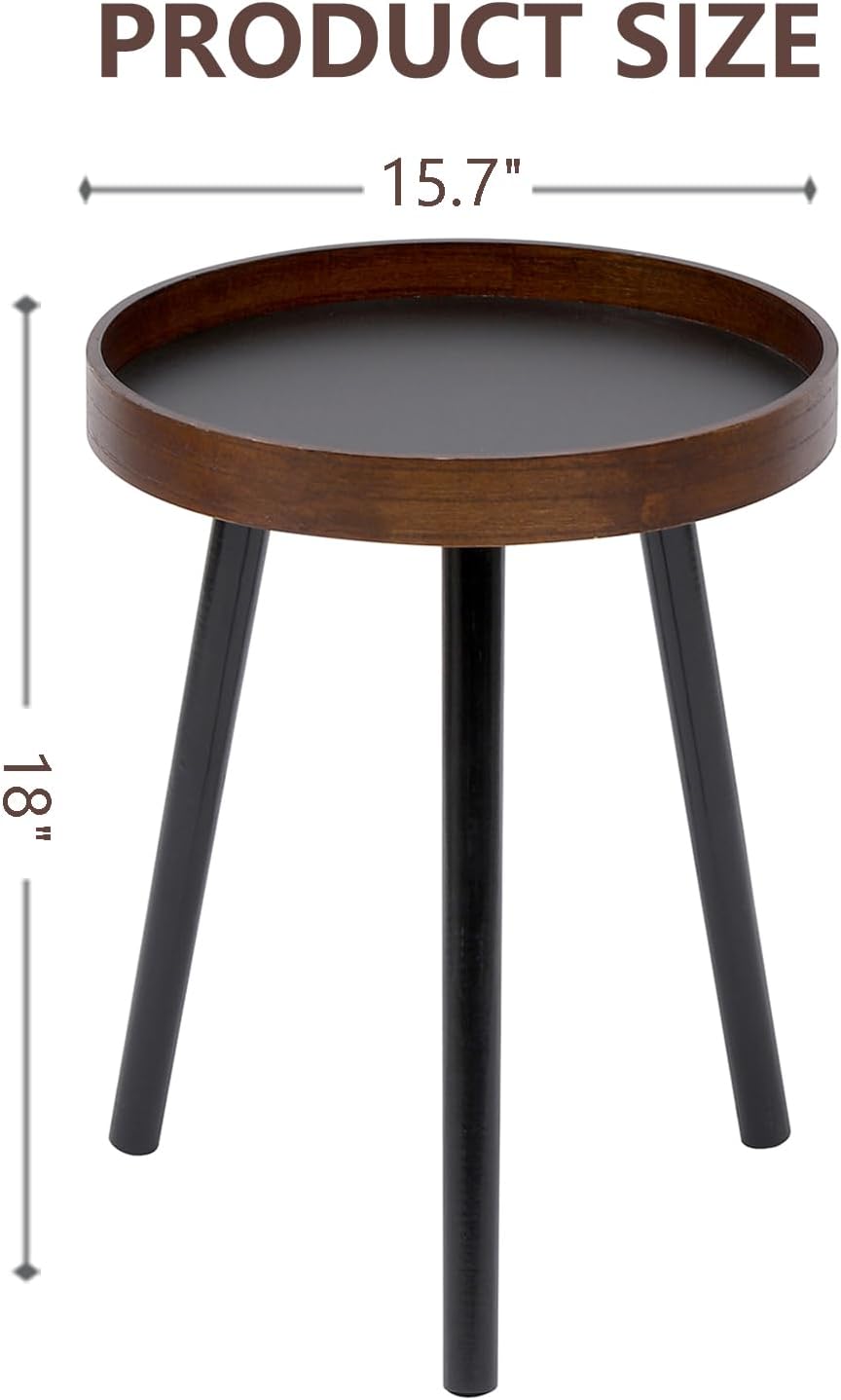 Small Round Side Table, Solid Wood End Table with 3 Metal Legs, Modern Accent Table Circle Coffee Table for Living Room Bedroom Office and Small Spaces, 15.7 * 15.7 * 18 inch