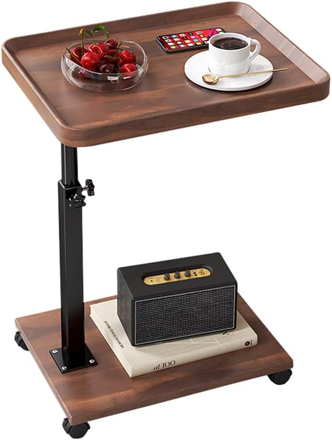 C Shaped End Table Adjustable Height, 360°Swivel TV Tray Table for Small Spaces, Couch Tables That Slide Under, c Shaped Side Tables with Wheels