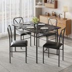 VECELO 5-Piece Dining Table Set for 4 with Upholstered Chairs, Pure Black | Faux Marble Tabletop, Space-Saving, for Kitchen, Breakfast Nook