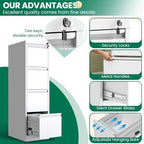 4 Drawer File Cabinet with Lock, Metal Vertical Filing Cabinet, Filing Cabinets for Home Office, Locking File Cabinet Hanging Files for A4/ Legal/Letter, Require Assembly, White