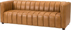 HULALA HOME 83" Genuine Leather Sofa with Channel Tufted Design, Camel