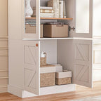 ivaniti 71" Tall Farmhouse Kitchen Pantry, Rustic Large Storage Cabinet with Glass Doors, Adjustable Shelves, Wood Versatile Hutch Cabinet for Dining Room, Living Room, White 2 Pcs
