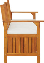 Outdoor Storage Bench with Cream Cushion, 67 Inch Acacia Wood Patio Entryway Furniture, Garden Deck Box with Seating and Padded Cushion, Brown