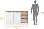 Melamine Kitchen Island with Two Doors and Three Open Shelves | two doors with internal shelves and three open storage shelves
