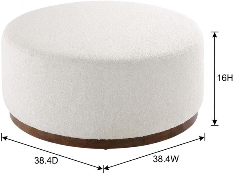 Brown Round Boucle Upholstered Ottoman, 38-Inch Diameter, Cushioned Top, Durable Fabric, Stylish Outdoor Furniture, Ideal for Patio Lounge