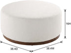 Brown Round Boucle Upholstered Ottoman, 38-Inch Diameter, Cushioned Top, Durable Fabric, Stylish Outdoor Furniture, Ideal for Patio Lounge