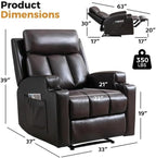 CANMOV Manual Recliner Chair with Massage and Heat,Breathable Leather Recliner Chair with Armrest and Backrest, Manual Reclining Single Sofa with 2 Cup Holders, Side Pocket for Living Room,Dark Brown
