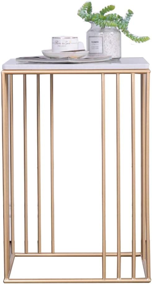 Telephone Table, Marble Side Table Nordic Modern Living Room Bedroom Telephone Table Bedside Table Wrought Iron Hollow Line Coffee Table,15.7"×15.7"×23.6" (Color:Gold)