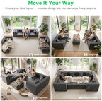 MONVANE Oversized Sectional Couch 08-Seat, Chenille, Gray | Sectional Couch for Living Room, Modular Cloud Sofa with Ottoman & 8 Throw Pillows, No Assembly Required