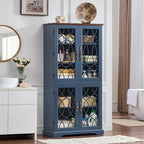 Joaxswe 67" Tall Pantry Cabinet Set of 3, Vintage Kitchen Pantries Cabinets with Glass Doors & Adjustable Shelves, Wood Cupboard with Large Storage for Dining Room, Bathroom, Navy Blue