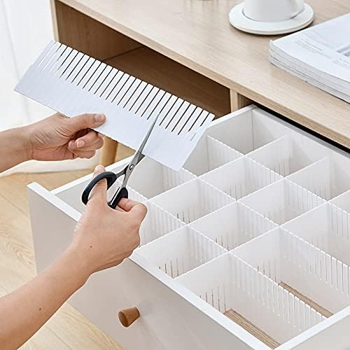 (Plastic Divider + Combination Accessories) Drawer Divider DIY Drawer Organizer No Cut Socks Medicine Cosmetics Small Items Underwear Tie Desktop Organizer (20 pcs 16x2.7 inches + 60 accessories)
