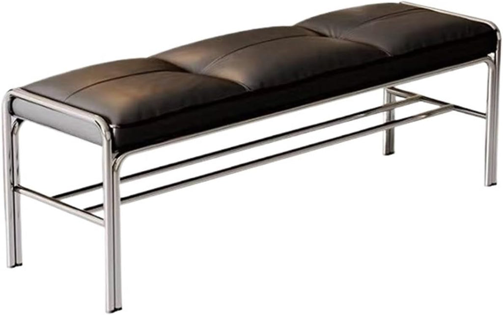 Modern Stainless Steel Long Bench with Leather Cushion Home-use Soft-Pack Shoe Changing Stool Black Entryway(Large)