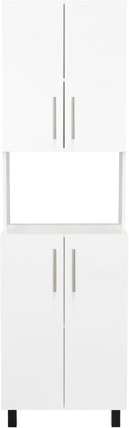 White Kitchen Storage Cabinet: Compact 76.8" Tall Double Door Pantry with Hutch & Shelves - Wood Frame Modern Design for Small Space Organization in Apartments & Homes