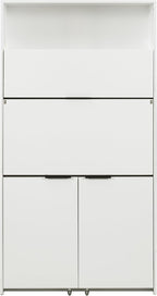 Pantry Cabinet with Hutch and Foldable Workstation, Multifunctional Wood Cupboard with Adjustable Shelf and Power Outlet for Dining, Living Room (White)