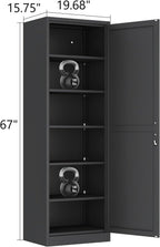 Metal Narrow Pantry Cabinet with Doors and Shelves, 67" H Tall Locker Cabinet for Kitchen, Living Room, Bathroom, 1 Door with Lock, Black