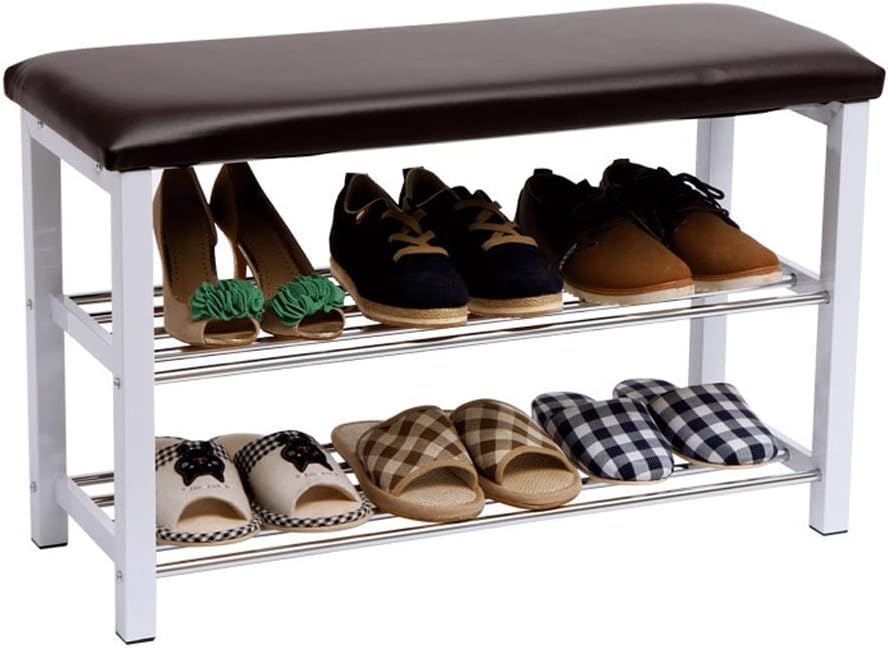 Foot Stool Shoe Rack Bench with Leather Pad 2-Layer Storage Porch Shoe Rack Footstool Suitable for Porch Bedroom Corridor Entryway Bench