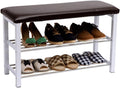 Foot Stool Shoe Rack Bench with Leather Pad 2-Layer Storage Porch Shoe Rack Footstool Suitable for Porch Bedroom Corridor Entryway Bench