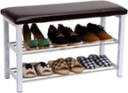 Foot Stool Shoe Rack Bench with Leather Pad 2-Layer Storage Porch Shoe Rack Footstool Suitable for Porch Bedroom Corridor Entryway Bench