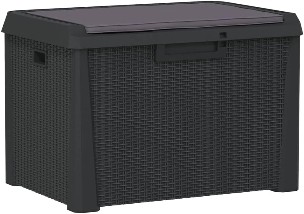 Anthracite Garden Storage Box 125L Polypropylene Medium Outdoor Patio Seat with Cushion for Tools and Cushions