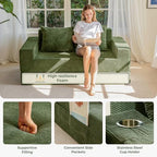 MAXYOYO Sofa Bed, 64-Inch Loveseat with 2 Cup Holders | Corded Green 4-in-1 Sofa Converts Into a Floor Couch or Recliner Chair; Sofa-in-a-Box Needs No Assembly for Living Rooms