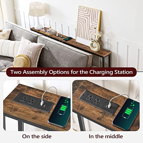 MAHANCRIS 55.1 Skinny Console Table with Power Outlets, 5.9" Slim Sofa Table Behind Couch, Long Entryway Tables, Narrow Sofa Hallway Table, Living Room CTHR145E01