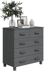 Dark Grey Solid Pine Wood Medium Sideboard with 5 Drawers, Modern Storage Cabinet for Living Room Dining Area Hallway, Sturdy Construction Wall Mountable, Ample Storage Space