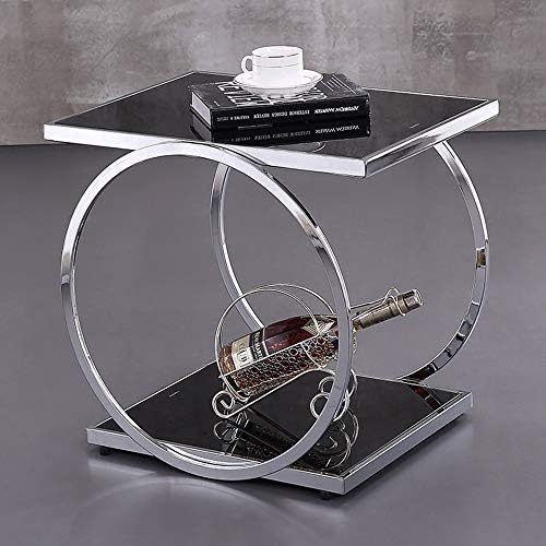 Telephone Table, Square Side Table,2 Layer Coffee Table,Telephone Table,Corner Table,Tempered Glass Sofa Side Table,554051CM(Color:Silver)