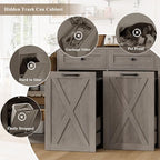 HOSTACK 71" Kitchen Pantry with 12.5 Gallon Double Trash Can Cabinet, Grey | Farmhouse Garbage Can Cabinet with Pull Out Trash Can Storage, 47"W Kitchen Hutch with Hidden Garbage Storage for Dining Room
