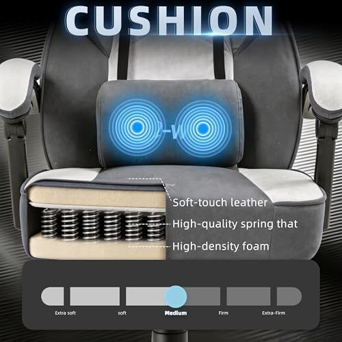 Shintenchi Big and Tall Gaming Chair Fabric Pocket Spring Cushion,High Back Recliner with Footrest and Headrest for Adults, Massage Lumbar Support for Home Office, Ergonomic Computer Desk Chair, Gray