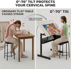 White Adjustable Drafting Table with Stool & 3 Drawers, Tilting Art Desk for Drawing & Crafting, Multi-Functional Study & Office Desk