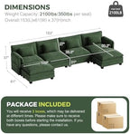 ELUCHANG 153" Oversized Modular Sectional Sofa, Comfy Chenille Cloud Couch, 6-Seater U Shaped Modern Deep Seat Sofa w/Removable Covers for Living Room, Bedroom, DIY Combination - Green