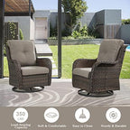 Belord Outdoor Swivel Chairs Set of 2,Patio Wicker Rocker Chairs with Ottomans, All Weather Patio Conversation Furniture Set, Ideal for Porch Balcony Deck Yard, Brown Wicker/Gray