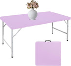 4 FT Folding Table with Carry Handle, Portable Fold-in-Half Plastic Table, Rectangle Foldable Table for Indoor/Outdoor Light Purple