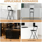 Folding Stool, Cushioned Padded Folding Stool Portable Bar Stool with Back for Camping Kitchen Home Office, Tall Bar Collapsible Stools (Black, 1Pcs 29.53in)