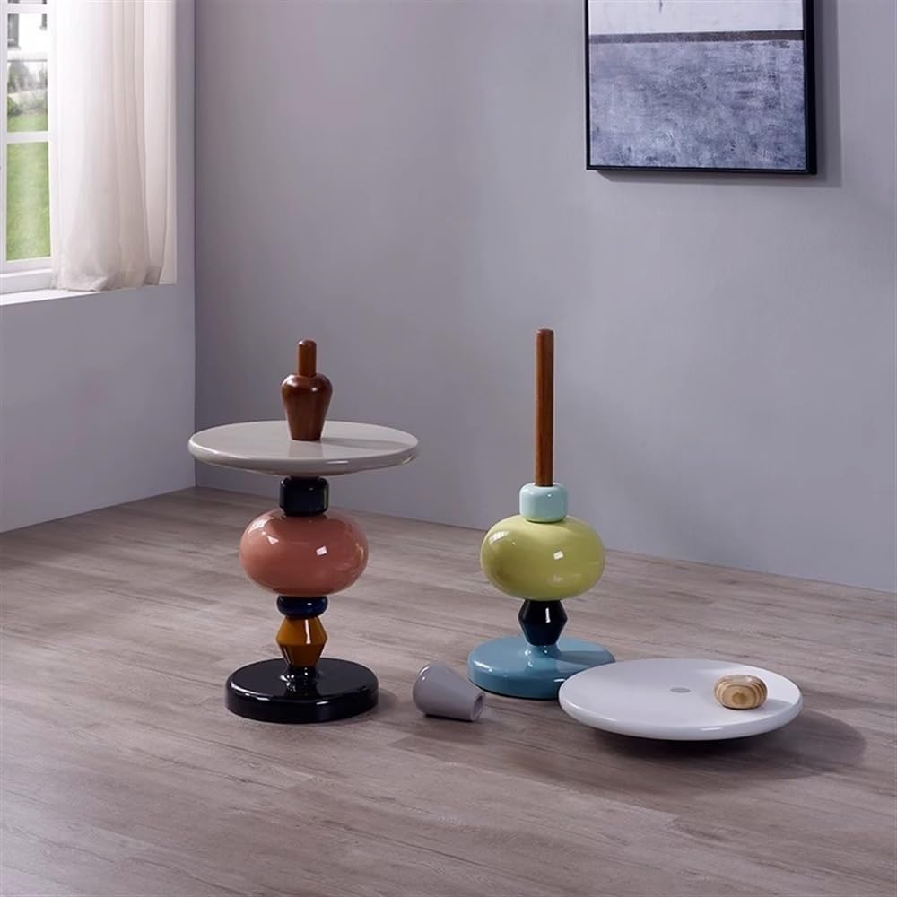 Modern Round Side Table, Fiberglass End Table, Solid Oak Pole, Small Round Coffee Table, Small Sofa Table Nightstand for Living Room, Bedroom, and Office Spaces(Blue)