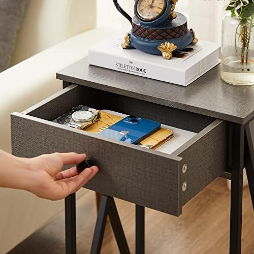 VECELO Tall Nightstand,27.6 inch Wooden End Table with Metal X-Frame,Side Table with Drawer and Storage Shelf for Living Room Bedroom Entryway Small Spaces
