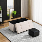 Storage Ottoman Bench Foldable Footrest Foot Stool, 30" Fabric Cream | Small Ottoman Foot Rest Seat Shoe Bench Flip-Top forliving Room End of Bed Bedroom Couch Dorm, 80L Folding Upholstered Chair