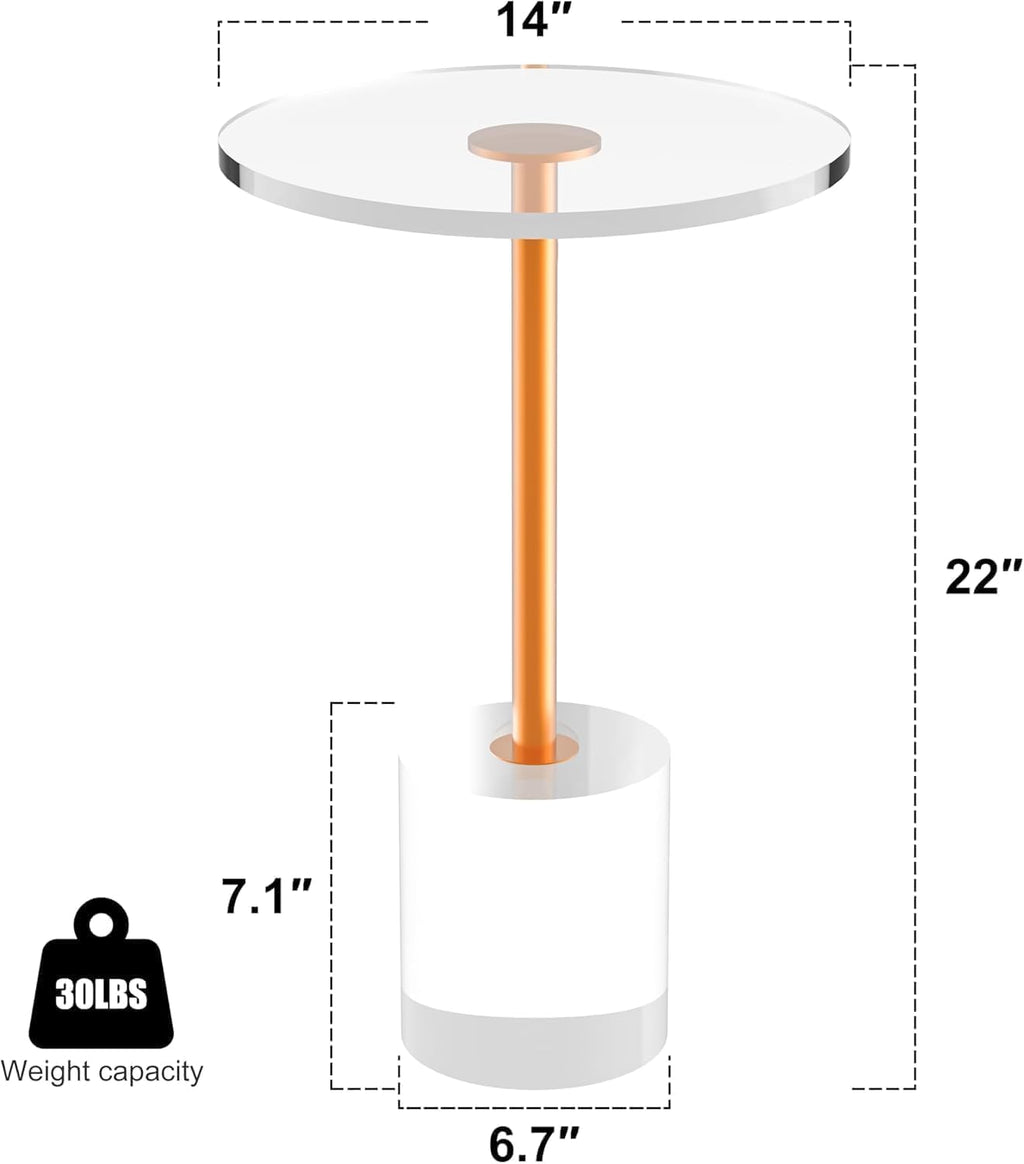 Acrylic Side Table, Acrylic End Table, Clear Round Side Table/Modern Drink Table with Brushed Brass Metal Support for Small Space/Office/Living Room, Nightstand for Bedroom (2pcs)