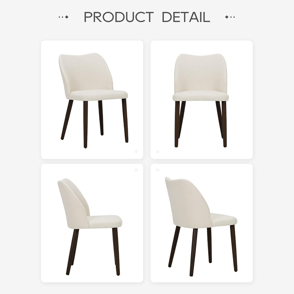 COLAMY Upholstered Dining Chairs Set of 4, Modern Kitchen & Dining Room Chairs with Curved Back, Fabric Padded Seat and Solid Wood Legs, Side Chairs for Restaurant, Cafe & Home, Beige