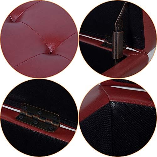 H&B Luxuries Tufted Leather Square Flip Top Storage Ottoman Cube Foot Rest (Red with Storage)