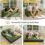 MAXYOYO Sofa Bed, 64-Inch Loveseat with 2 Cup Holders | Corded Green 4-in-1 Sofa Converts Into a Floor Couch or Recliner Chair; Sofa-in-a-Box Needs No Assembly for Living Rooms