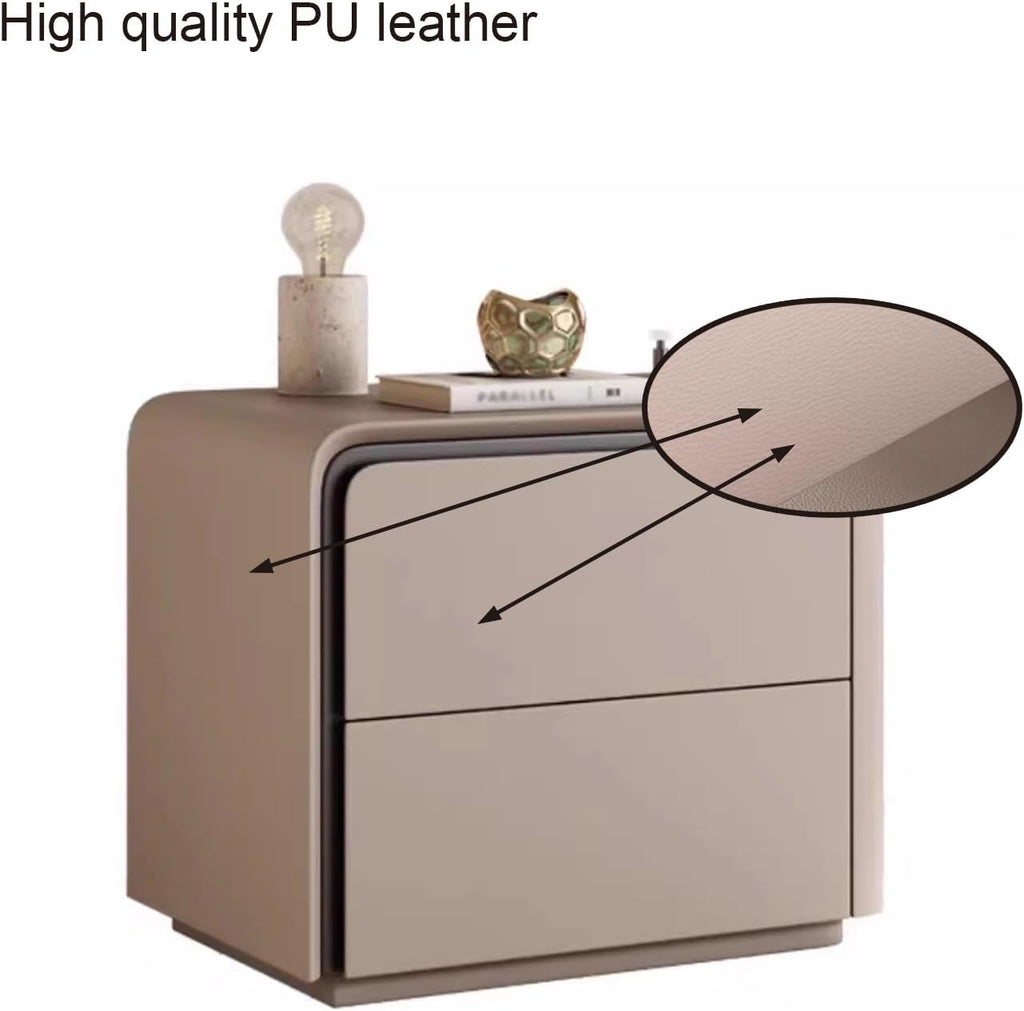Nightstand Wooden, Bedside Table PU Finish, 2 Drawers Bedside Tables, Side Bed Table with No Installation Required, for Bedroom/Sofa Side Table(Right,Orange_19.68"/50CM)