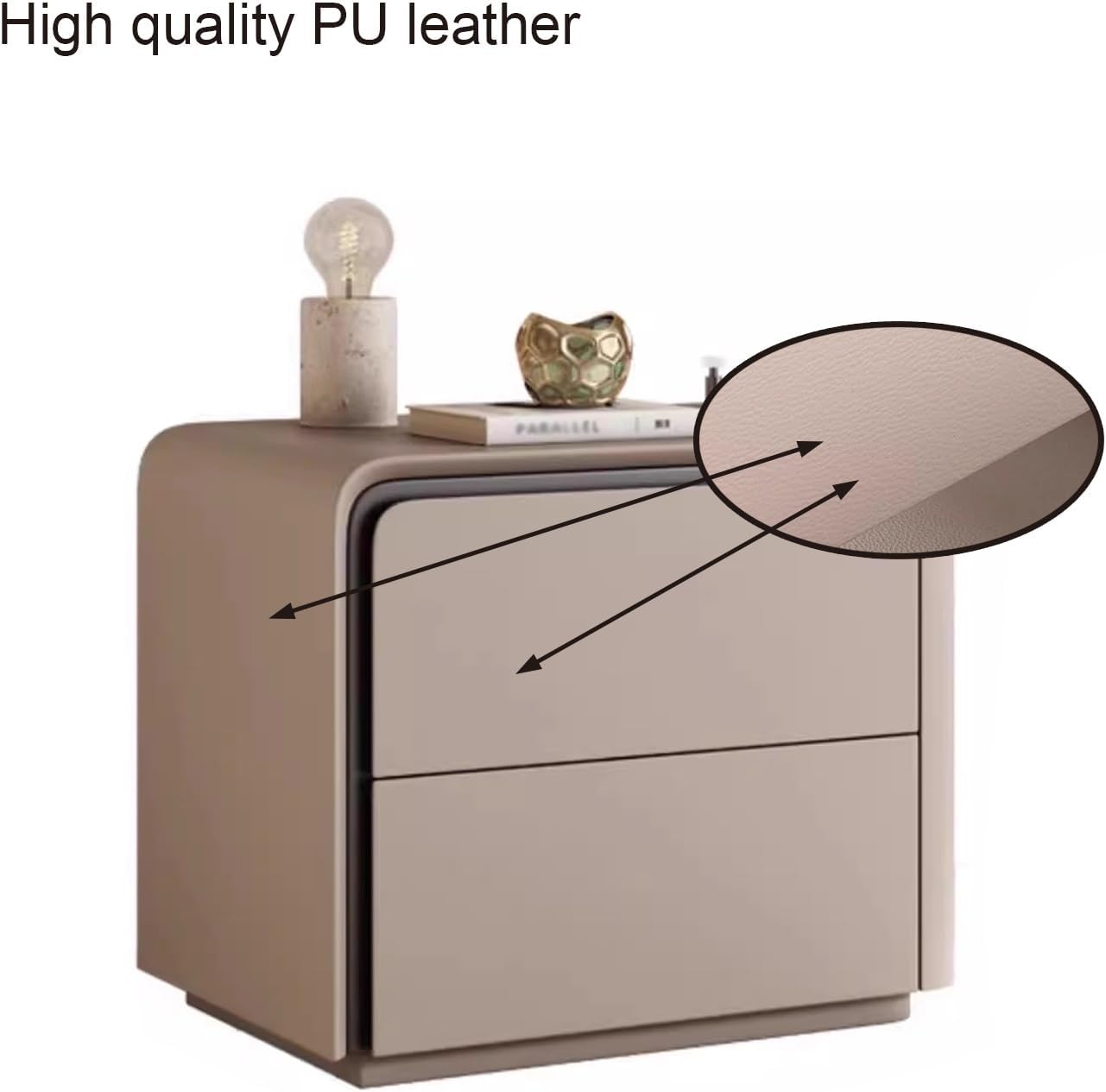 Nightstand Wooden, Bedside Table PU Finish, 2 Drawers Bedside Tables, Side Bed Table with No Installation Required, for Bedroom/Sofa Side Table(Right,Orange_19.68"/50CM)