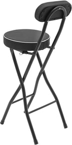 2PCS Folding Bar Stool with Backrest, Leather Padded Counter Height Foldable Stool, Portable Folding Stool Tall Bar Stools for Outdoor Camping Kitchen Shop (Black)