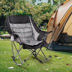 2 PCS Oversized Rocking Camping Chair for Adults - 400lbs Capacity Padded Camp Chair, Portable Foldable Outdoor Rocker Chair for Camping, Backyard, Patio (Black & Gray)