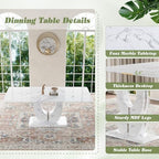 JUFU Modern 71" Faux Marble Dining Table for 6 to 8 People, Large Rectangular Kitchen Table with White Elegant U-Shaped Pedestal Base, Executive Furniture for Dining Room and Office